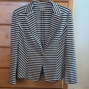 Anne Klein Black and White Striped Blazer. The Jacket Has Stretch